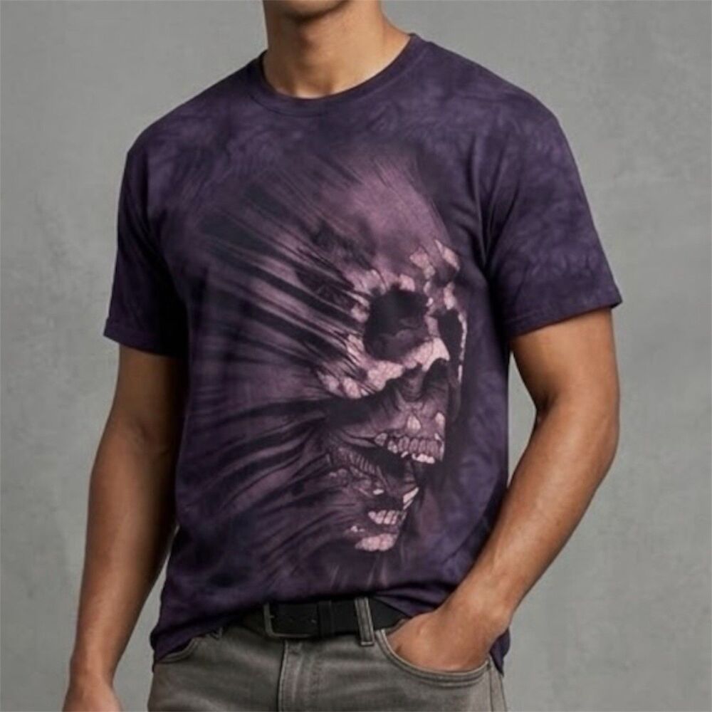 The Mountain Breakthrough Skull Purple Tie-Dye Graphic T-Shirt Sz XL Goth Rare